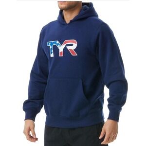 TYR Navy Blue Hoodie American‎ Flag Logo Men's Swim